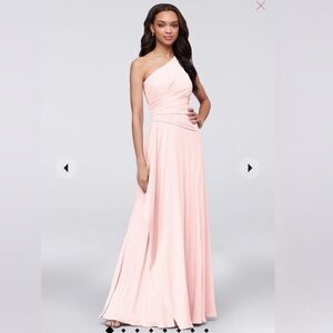 NWT Celebrate DB Studio One Shoulder Georgette Cascade Dress in Petal